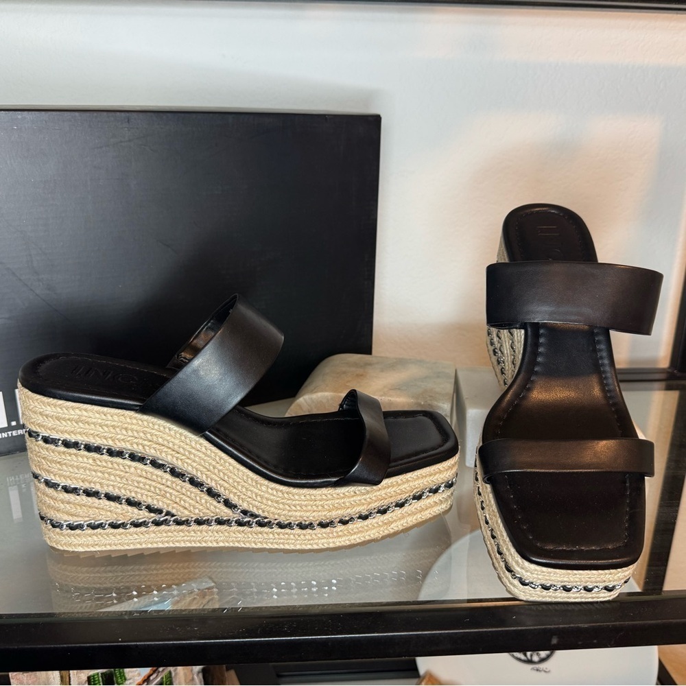 NIB INC NYANA Black Comfort Insole Wedge Espadrille Sandals - Size 8.5 - Picture 4 of 9